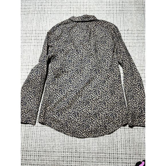 J.Crew Womens S Black & Tan Cheetah Print Professional Tapered Button Down Shirt - Picture 2 of 12